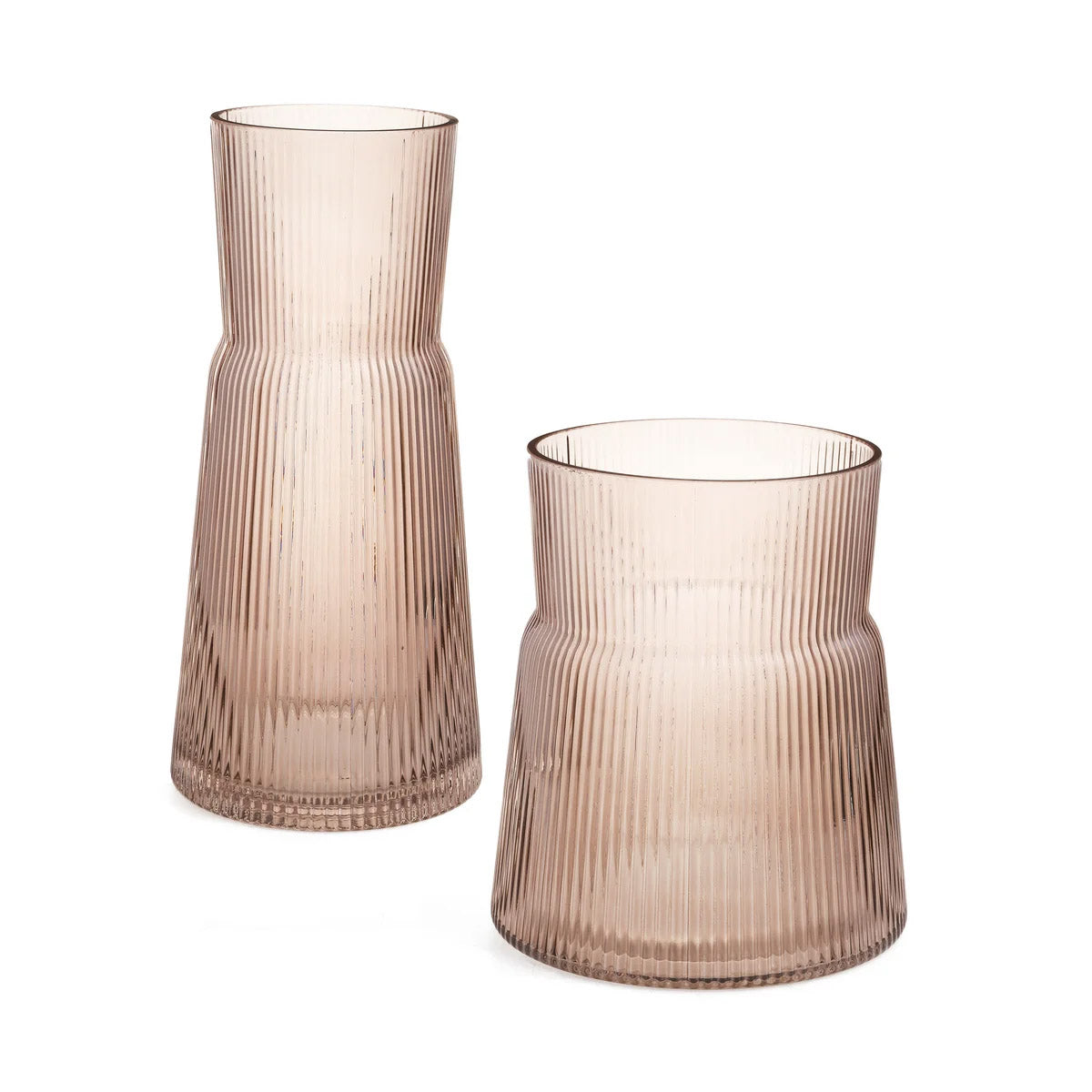 Short Bronze Ribbed Glass Vase