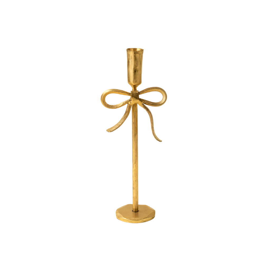 Large Gold Bow Forged Candlestick