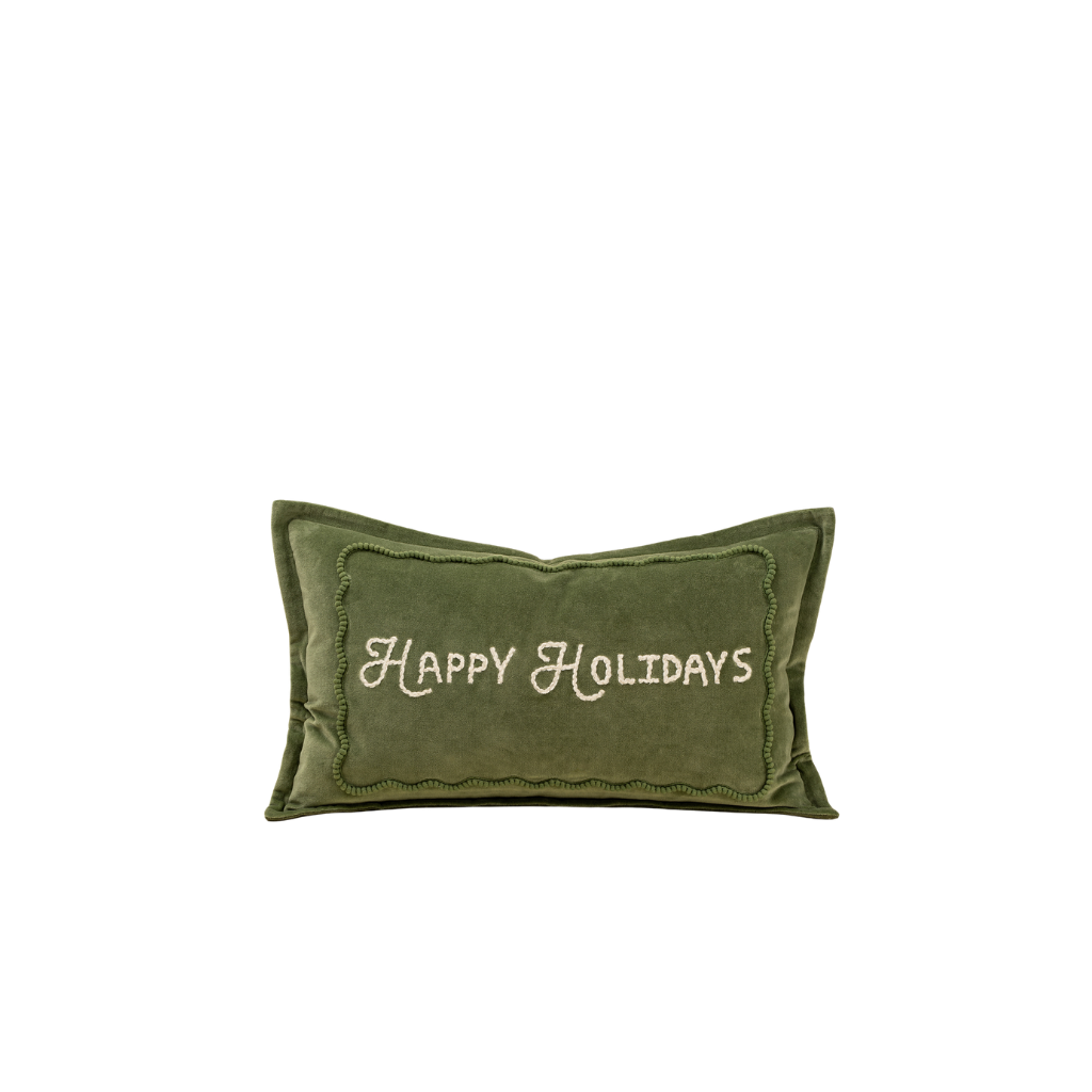 Green Happy Holidays Pillow
