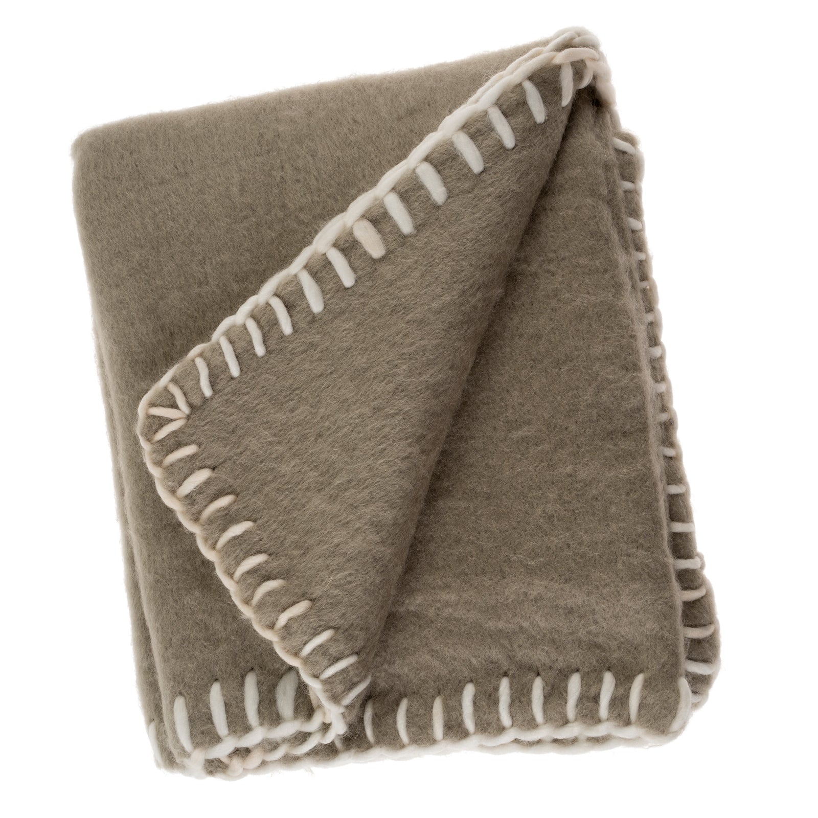 Taupe Wool Blanket Stitch Throw