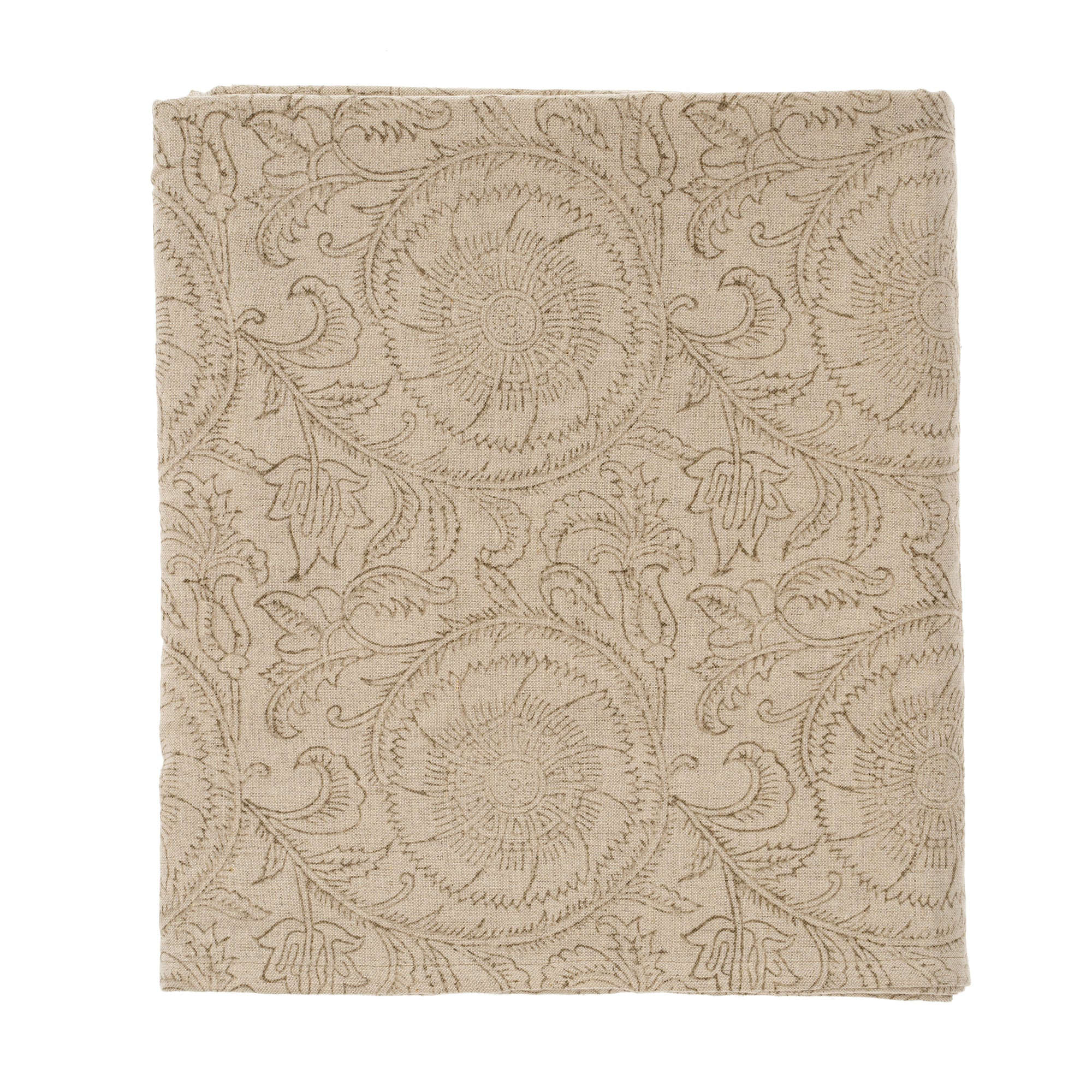Natural Botanique Block Print Tablecloth
