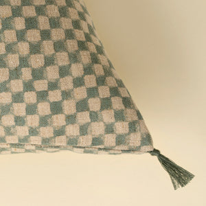 Blue Check Linen Pillow