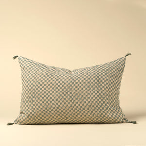 Blue Check Linen Pillow
