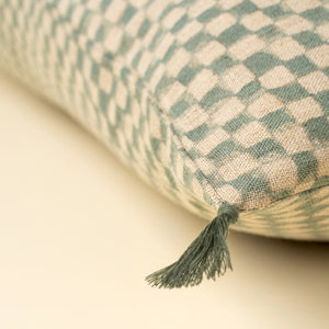 Blue Check Linen Pillow
