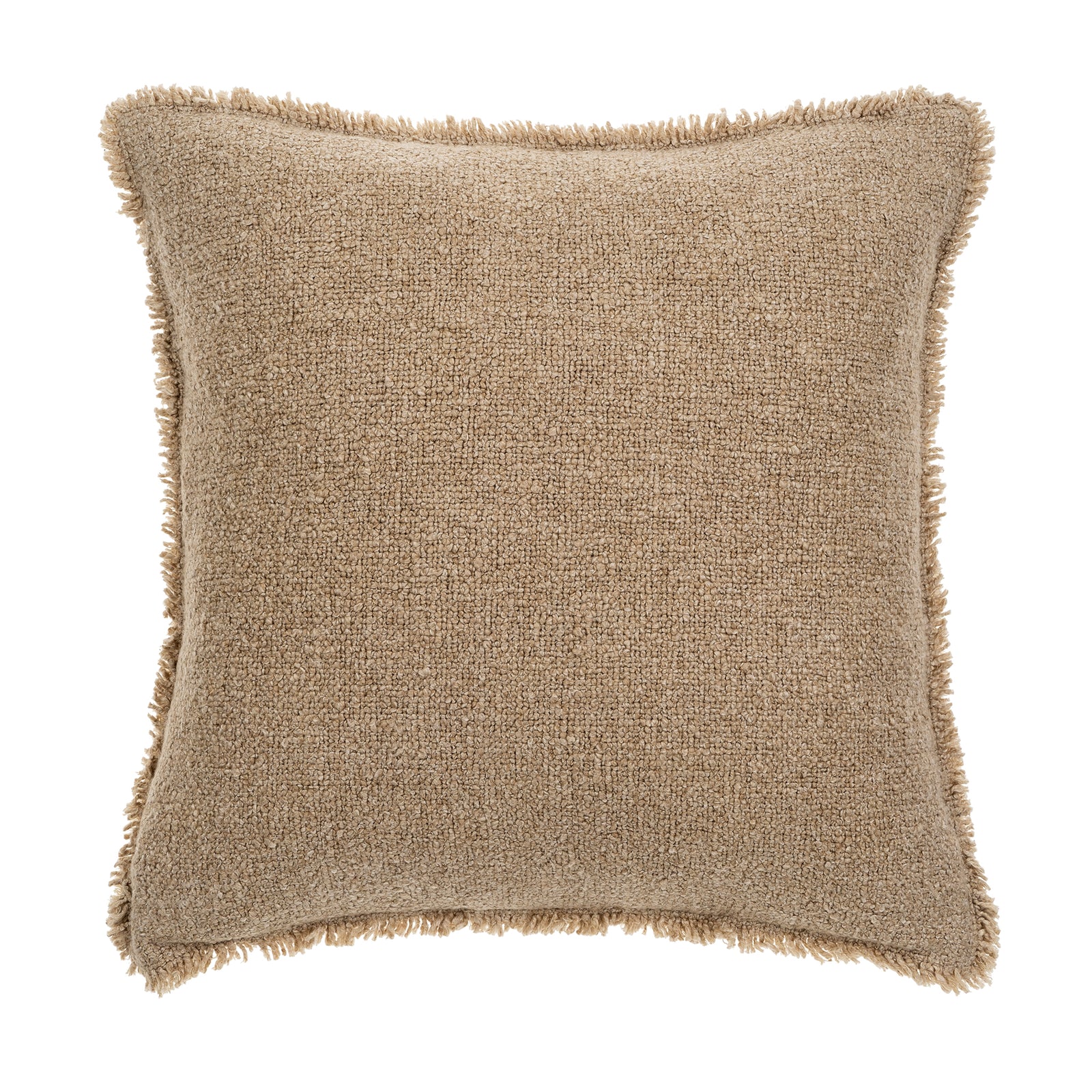 Warm Sand Fringed Boucle Pillow
