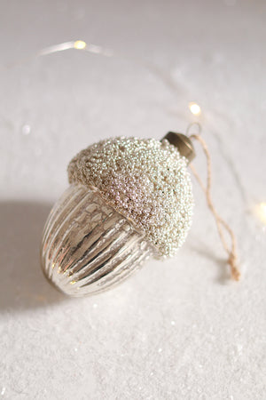 Glitter Acorn Glass Holiday Ornament
