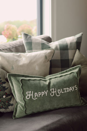 Green Happy Holidays Pillow