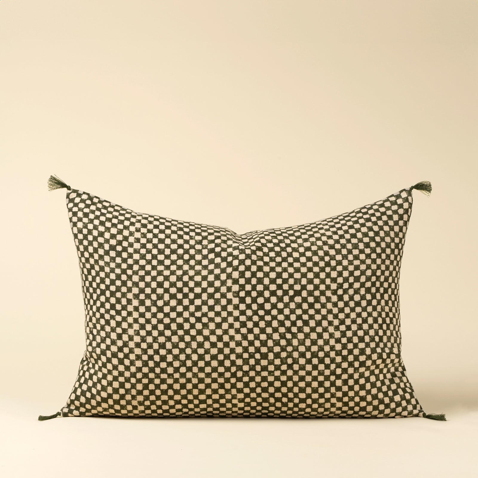 Green Check Linen Pillow