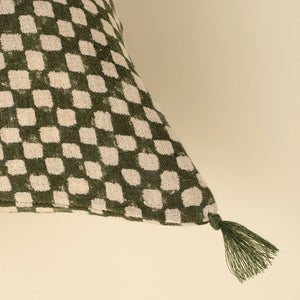 Green Check Linen Pillow