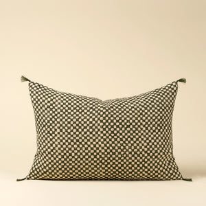 Green Check Linen Pillow