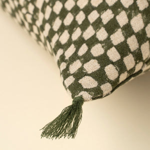 Green Check Linen Pillow
