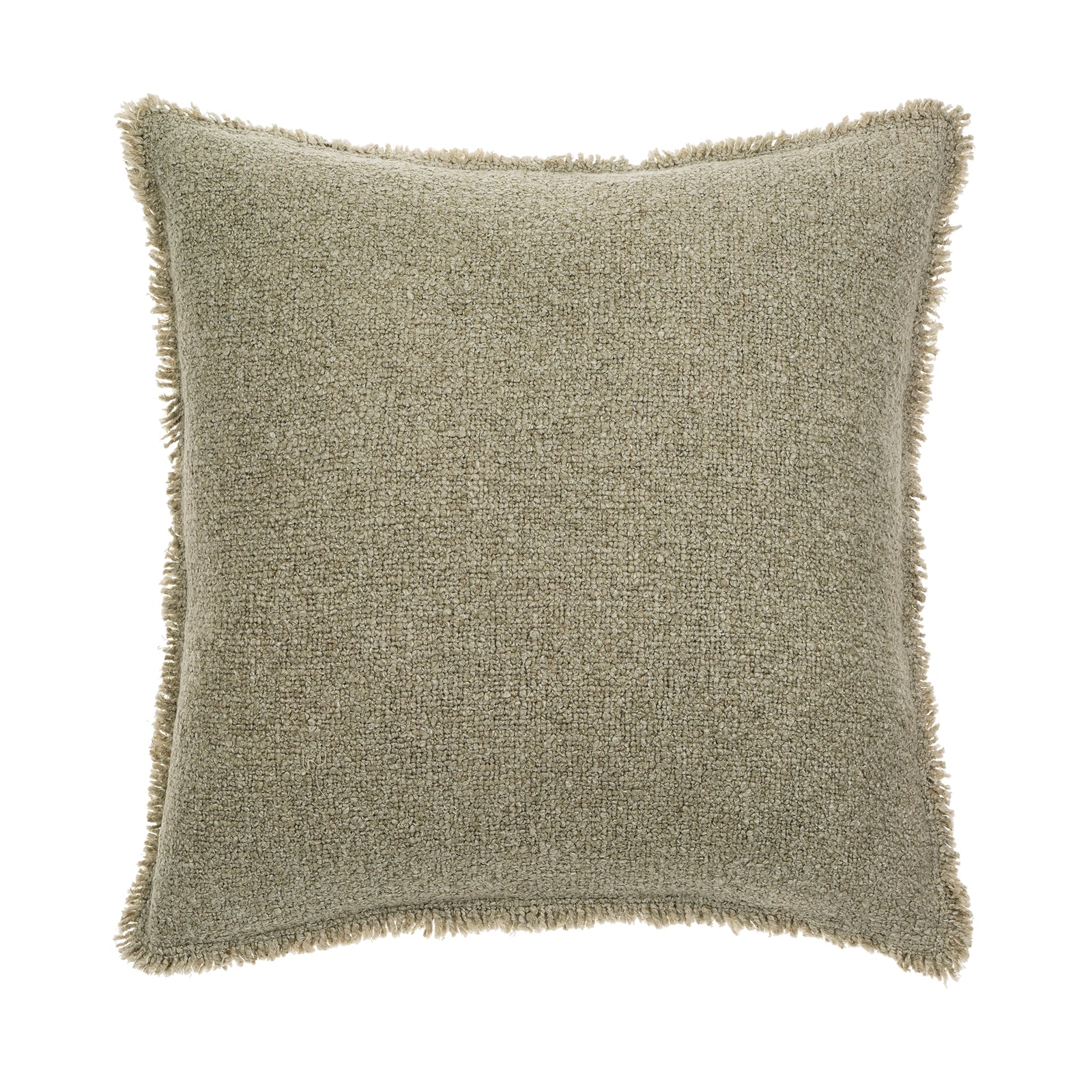 Sage Grey Fringed Boucle Pillow