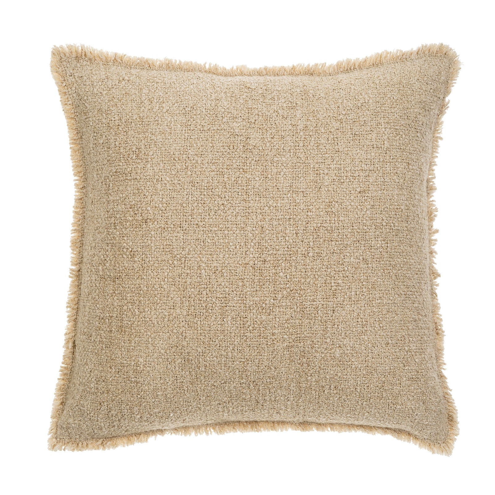 Light Sand Fringed Boucle Pillow
