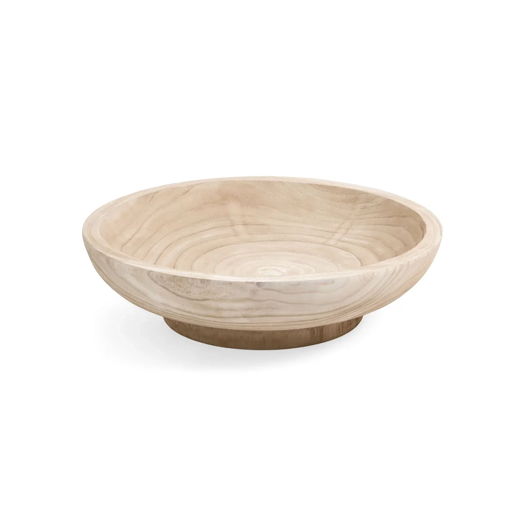 Low White Wash Wood Bowl