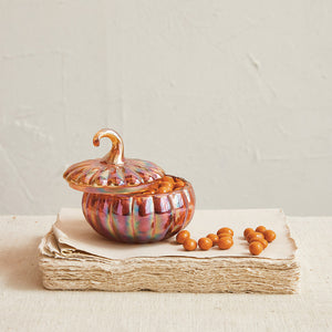 Recycled Glass Pumpkin Bowl w/ Lid