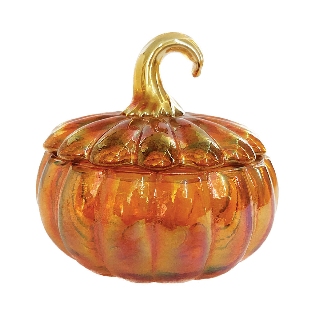 Recycled Glass Pumpkin Bowl w/ Lid