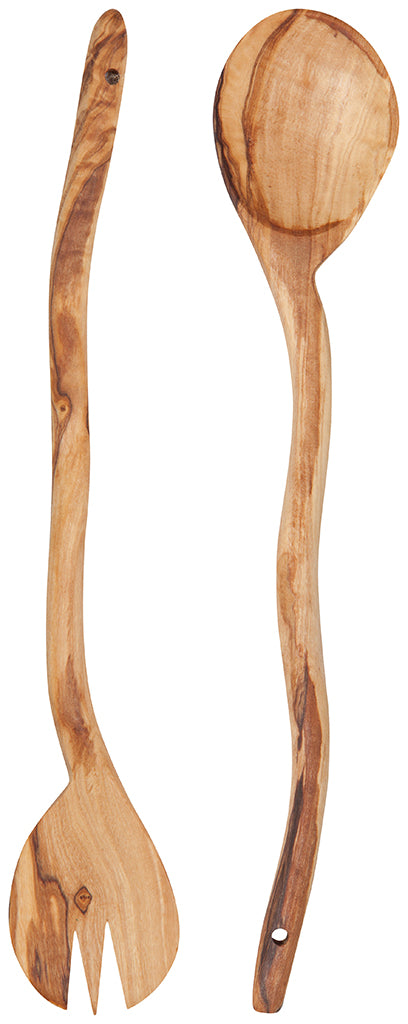 Wavy Olive Wood Salad Servers