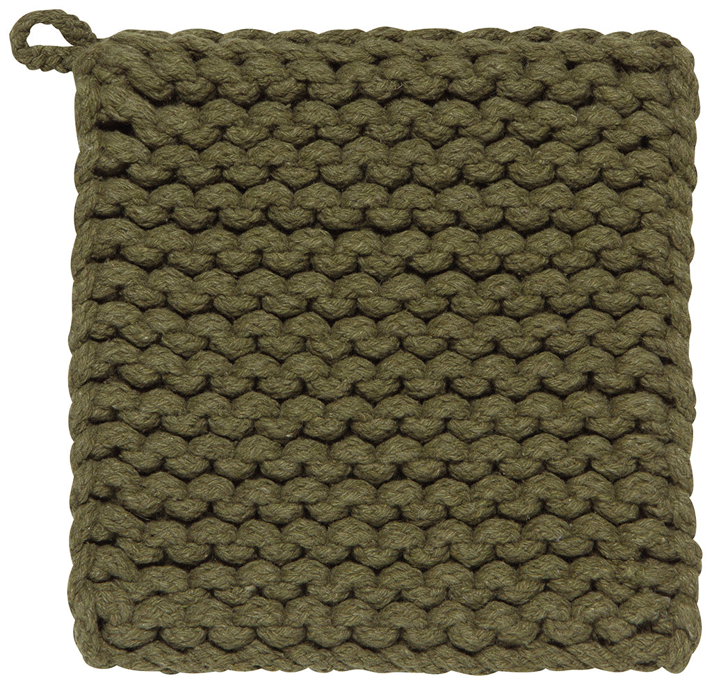 Chunky Knit Olive Pot Holder