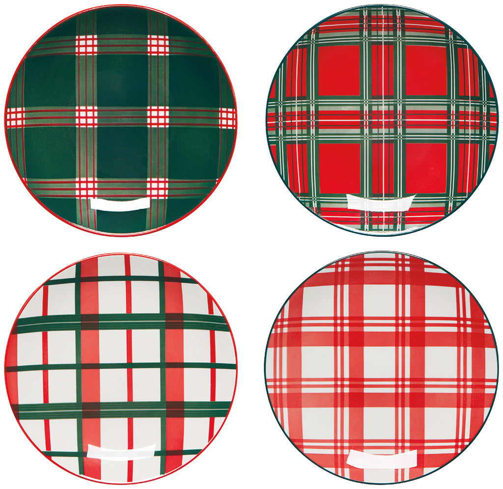 Set/4 Plaid Appetizer Plates
