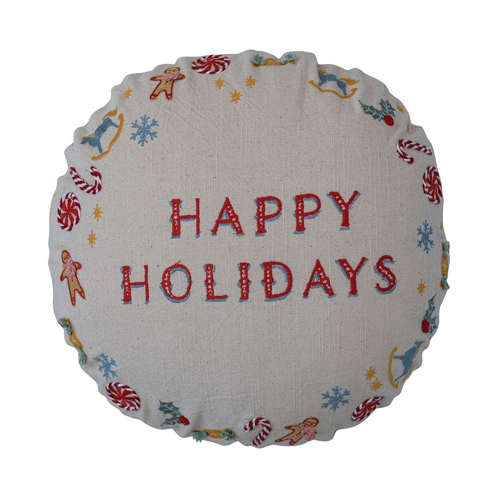 Happy Holidays Round Pillow