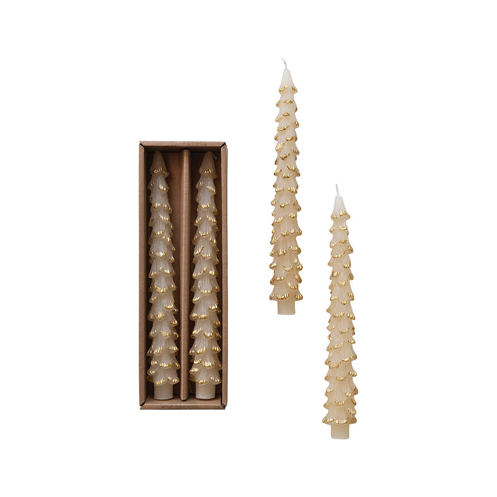 10" Gold Tip Cream Tree Taper Candle- Set of 2