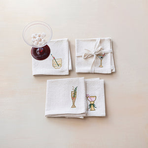 Embroidered Holiday Cocktail Napkins - Set of 4