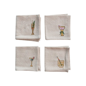 Embroidered Holiday Cocktail Napkins - Set of 4