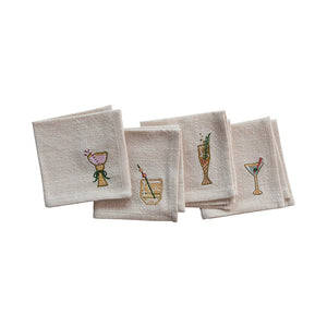 Embroidered Holiday Cocktail Napkins - Set of 4