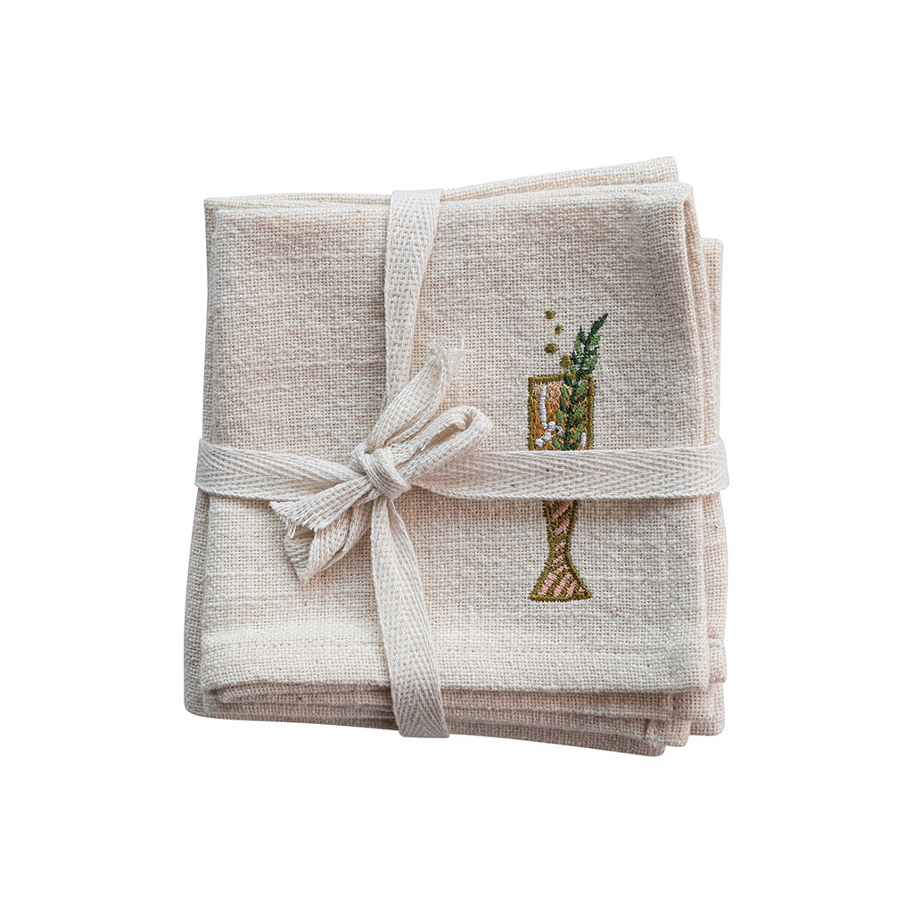 Embroidered Holiday Cocktail Napkins - Set of 4