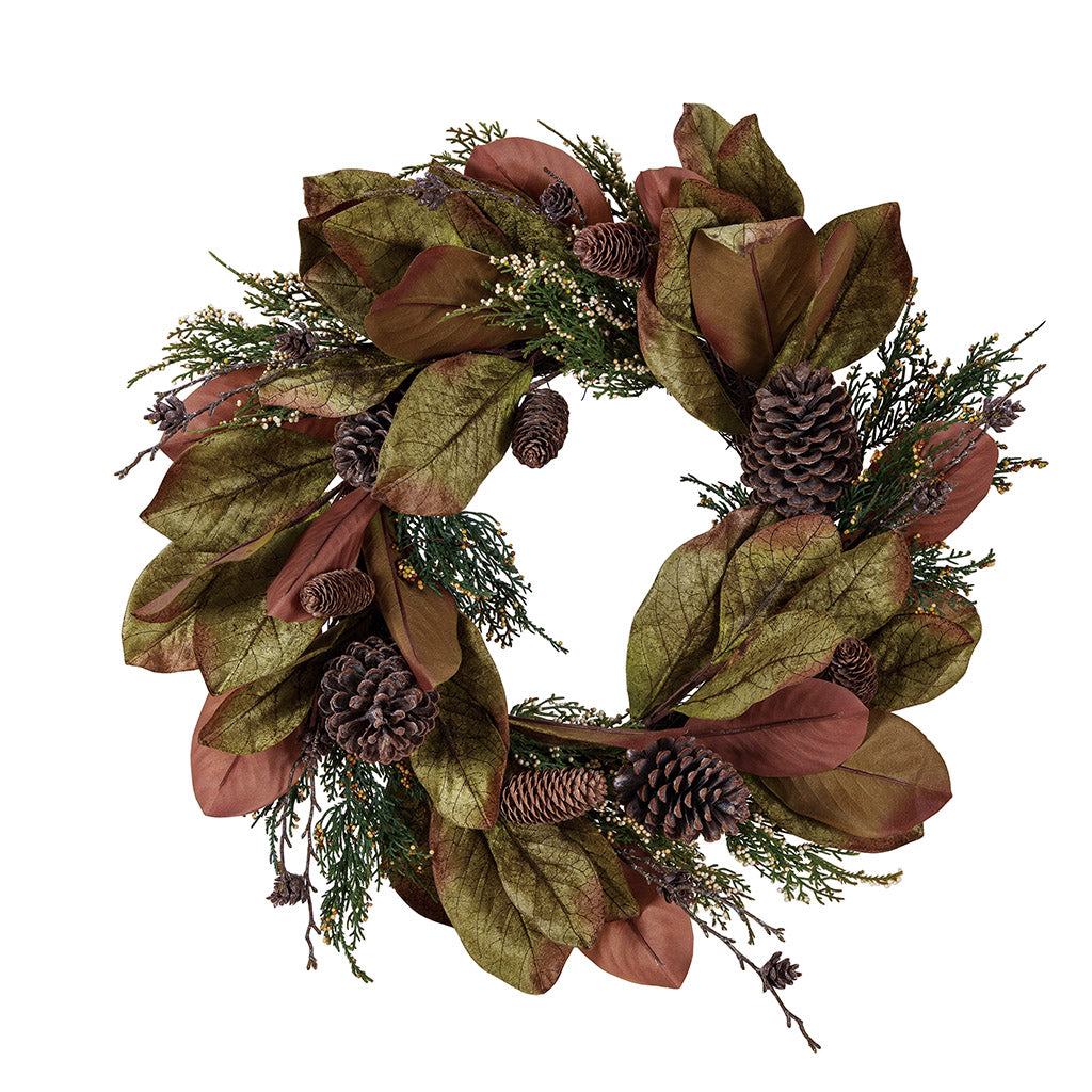 Magnolia + Juniper Wreath with Pinecones