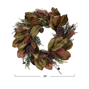 Magnolia + Juniper Wreath with Pinecones