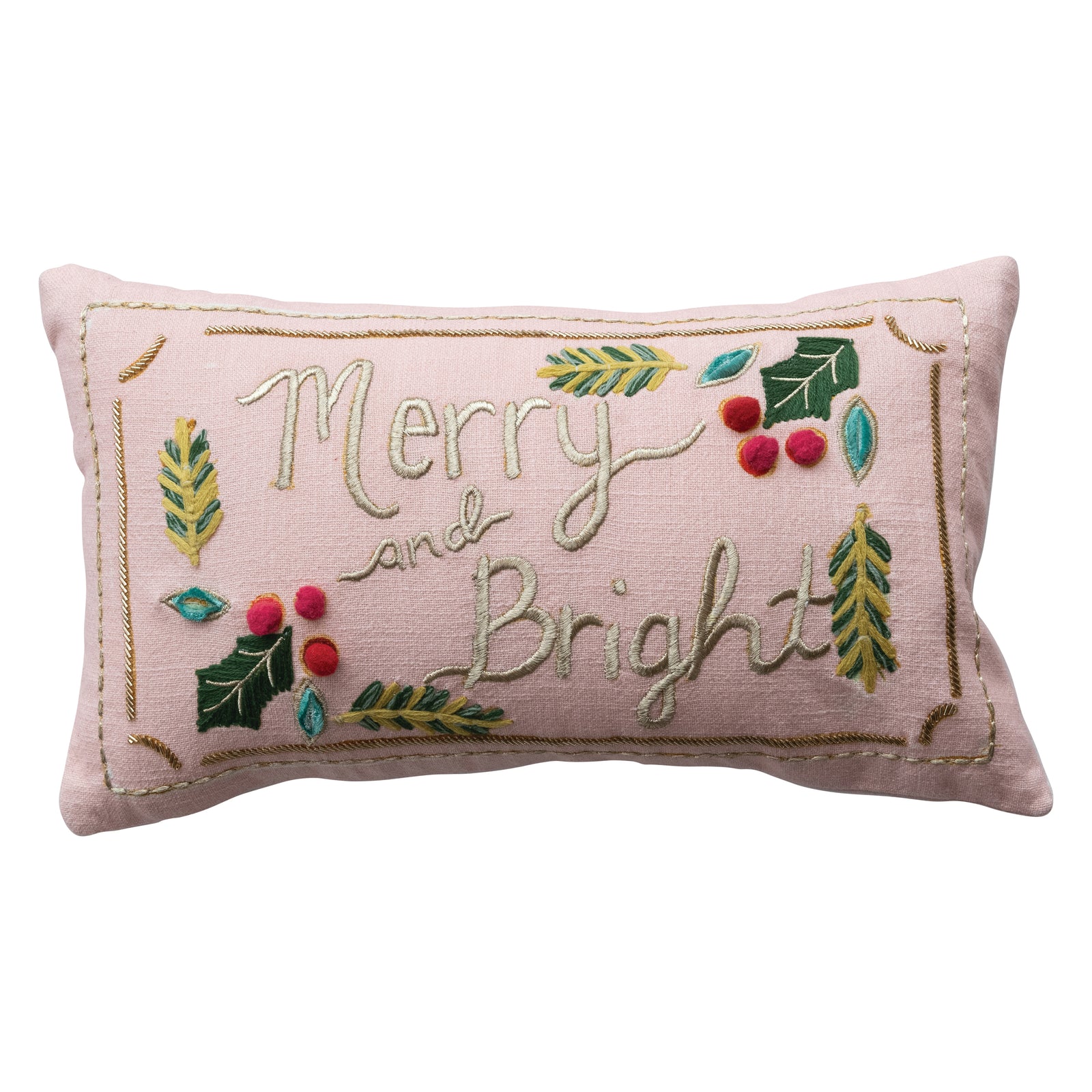 Embroidered Merry & Bright Pillow