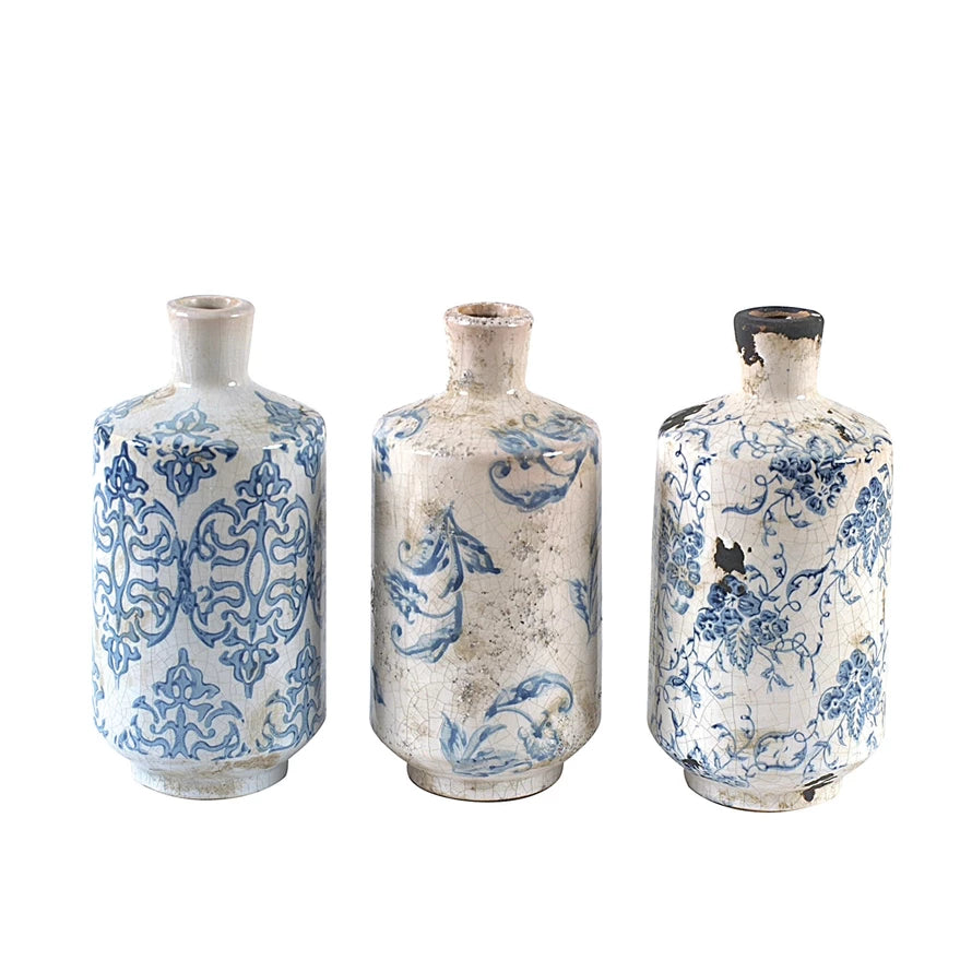 Tall Transferware Patterned Vases