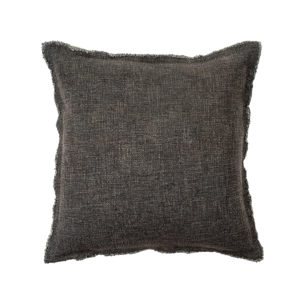 Frayed Dark Grey Linen Pillow