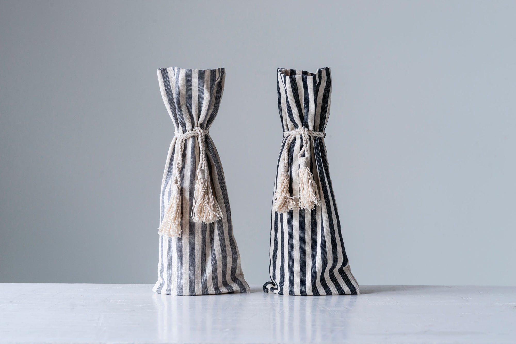 Striped Tasseled Wine Bag