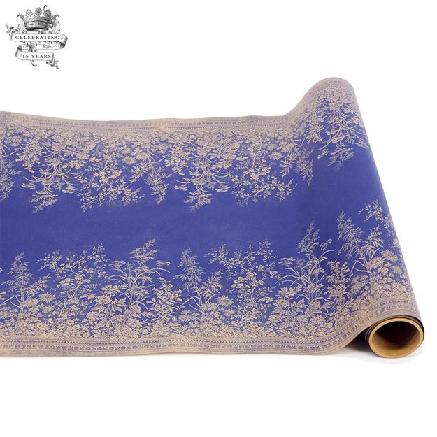 Navy Woven Floral Paper Table Runner
