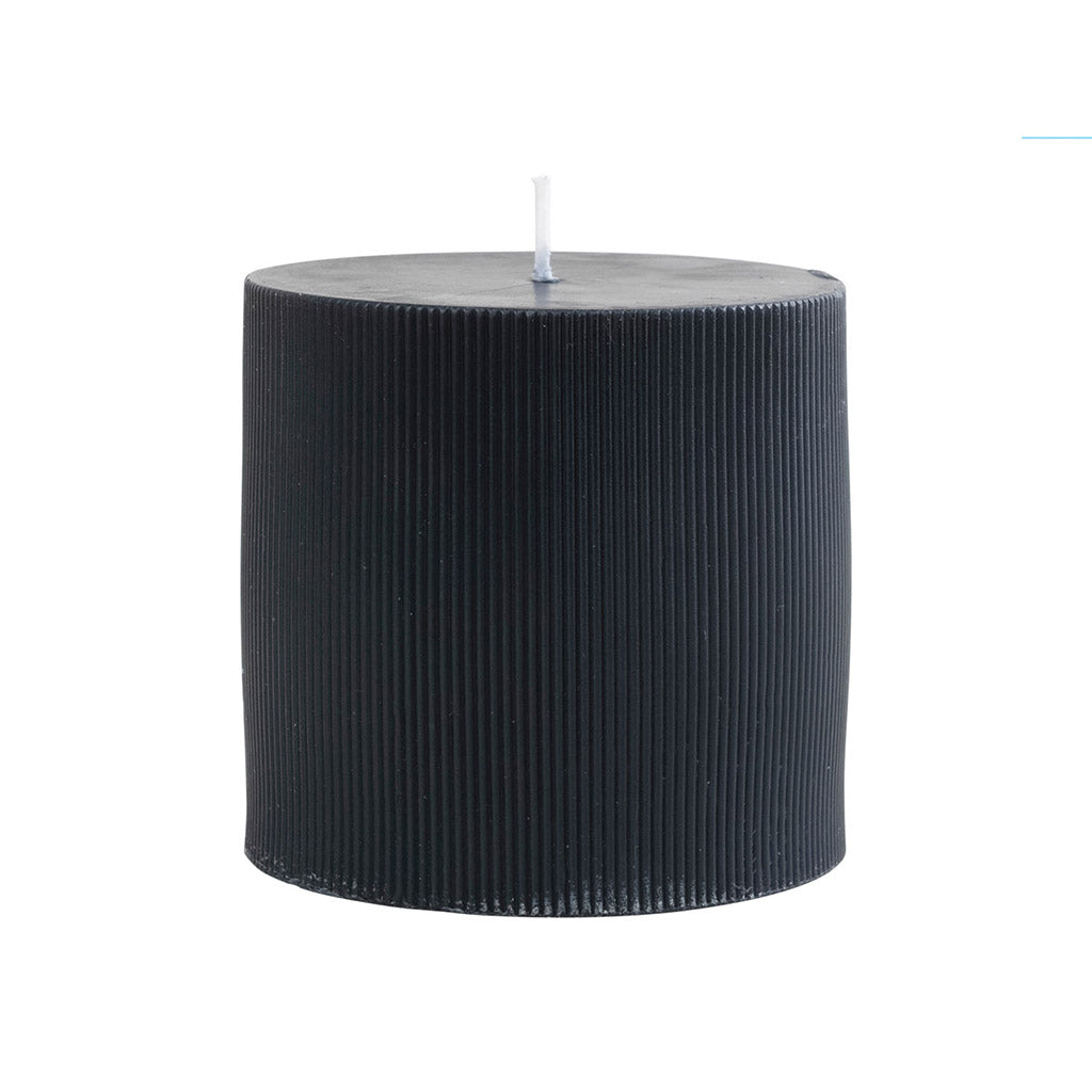 4" Chunky Black Pleated Pillar Candle