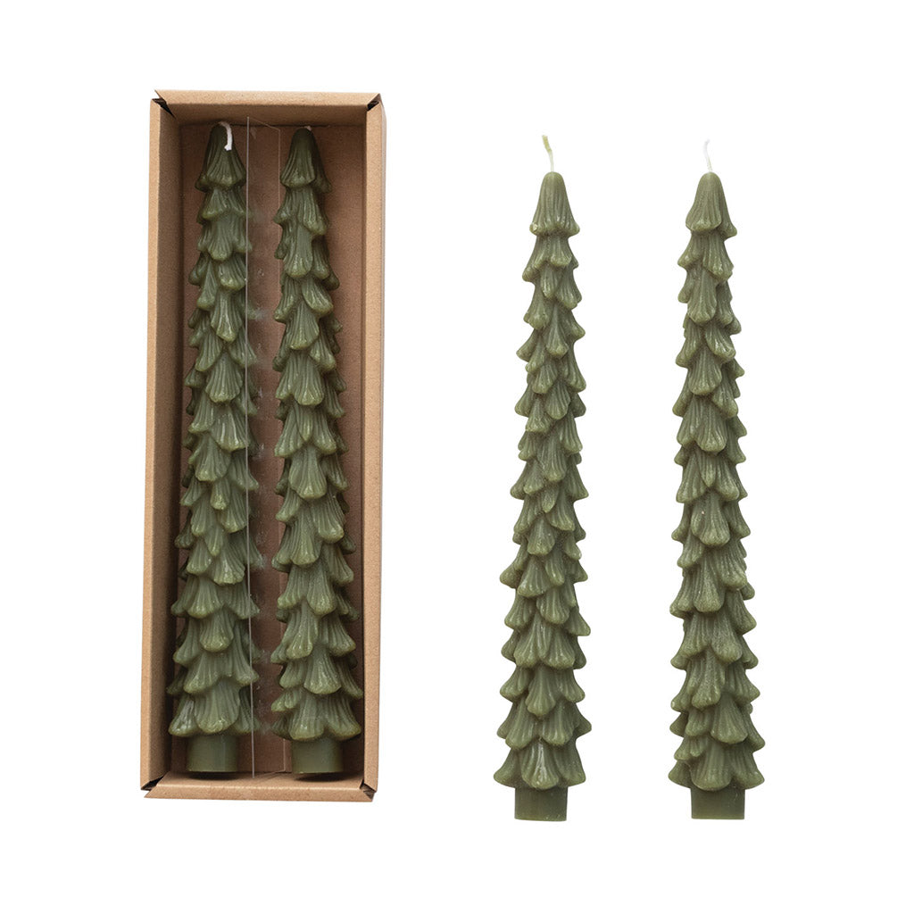 10" Evergreen Tree Taper Candle- Set of 2