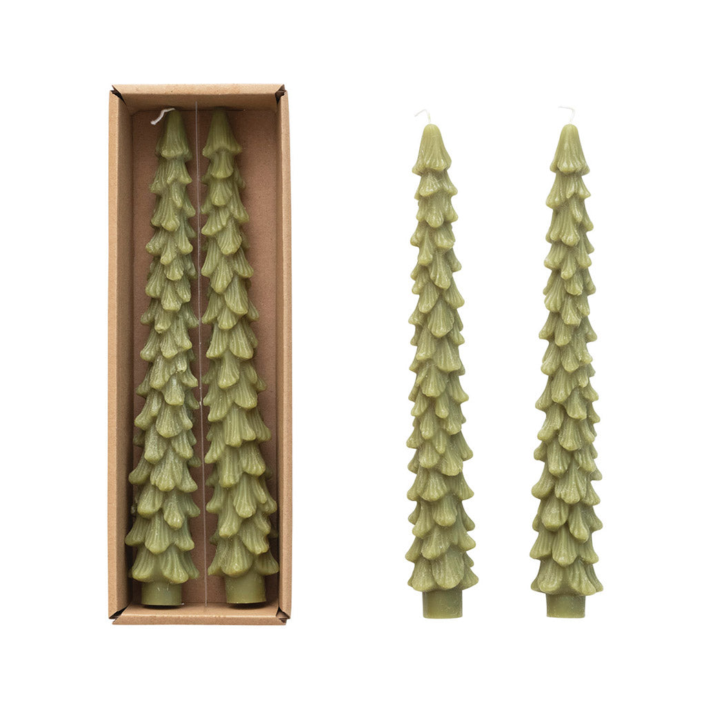 10" Cedar Green Tree Taper Candle- Set of 2