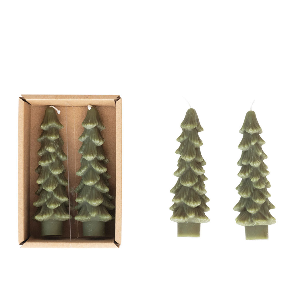 5" Evergreen Tree Taper Candle- Set of 2